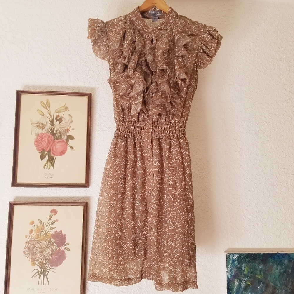 Romantic floral ruffle chiffon dress